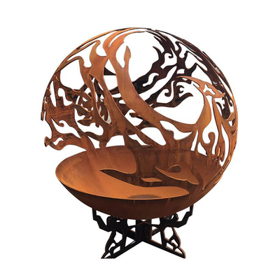 Phoenix Pattern Steel Fire Pit Outdoor Patio Corten Sphere Firepit do ogrzewania ogrodu