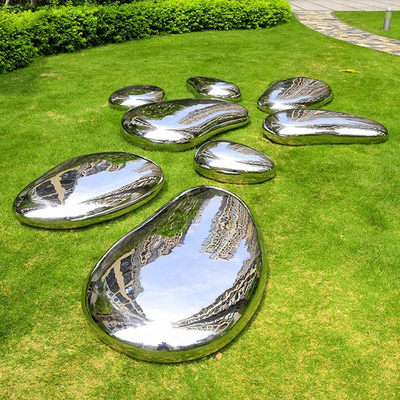 Gnee Garden High Polished Pebble Shape Rzeźba ze stali nierdzewnej na trawnik