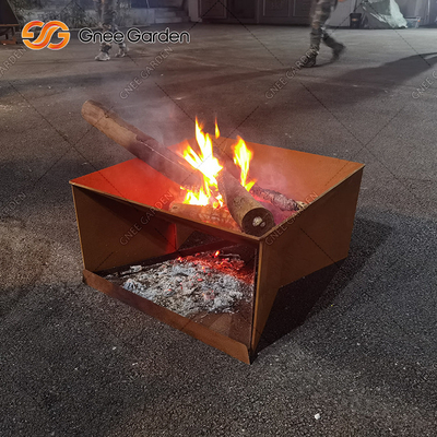 Opalany drewnem stal kortenowa Metalowy kominek ogrodowy i grill