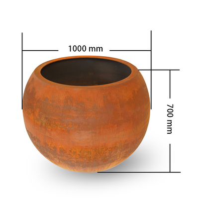 Doniczka metalowa w kształcie kuli o średnicy 1000 mm do centrum handlowego
