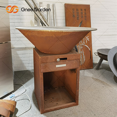 Opalany drewnem Corten Steel Outdoor BBQ Table Fire Pit Charcoal Barbecue Grill