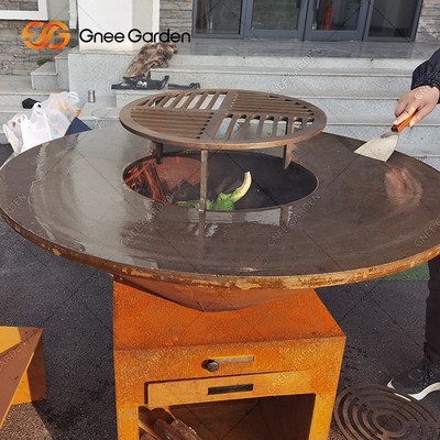 Opalany drewnem Corten Steel Outdoor BBQ Table Fire Pit Charcoal Barbecue Grill