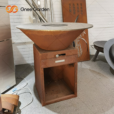 Opalany drewnem Corten Steel Outdoor BBQ Table Fire Pit Charcoal Barbecue Grill