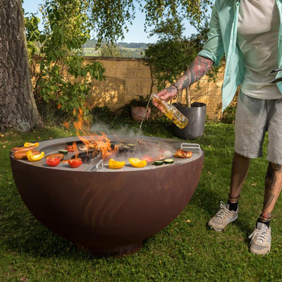 1000mm Outdoor Corten Steel Fire Pit z dostosowanym pierścieniem grillowym