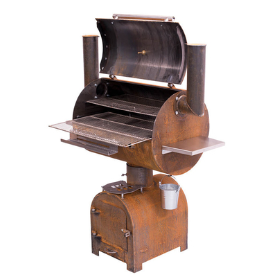 Outdoor Corten Steel BBQ Fire Grill Węgiel drzewny Palacz z kołem Plancha Grill Plate