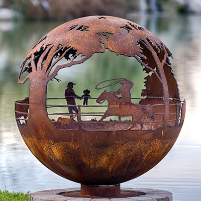 900mm dekoracyjny stalowy kominek Corten Globe ręcznie robiony