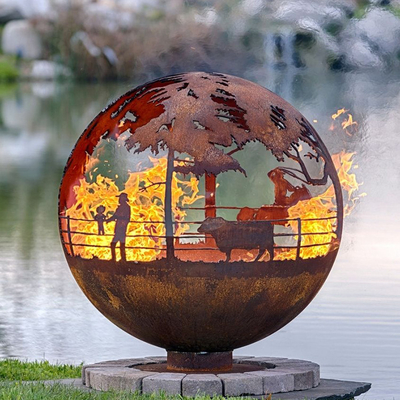 900mm dekoracyjny stalowy kominek Corten Globe ręcznie robiony