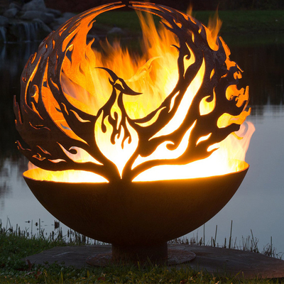 Phoenix Pattern Design Rusty Outdoor Metal Fire Ball ze stali Corten