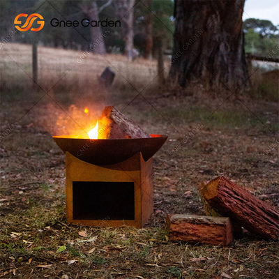 Okrągły ogródek ogrodowy opalany drewnem Corten Steel Fire Pit 3mm z magazynem drewna